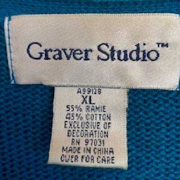 Graver Studio Blue Cardigan Sweater Top Cotton Blend Button-Up Sz: XL - Picture 4 of 6